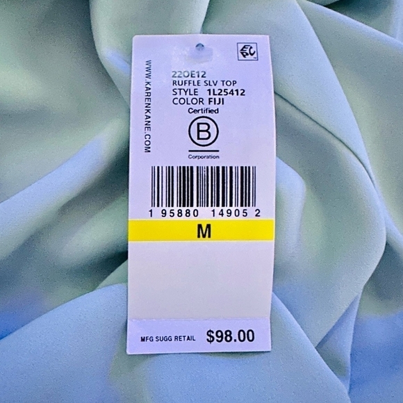 NWT Women’s Blouse Karen Kane Asymmetrical Teal Crepe Rushed Sleeve V-Neck Top - Picture 9 of 9